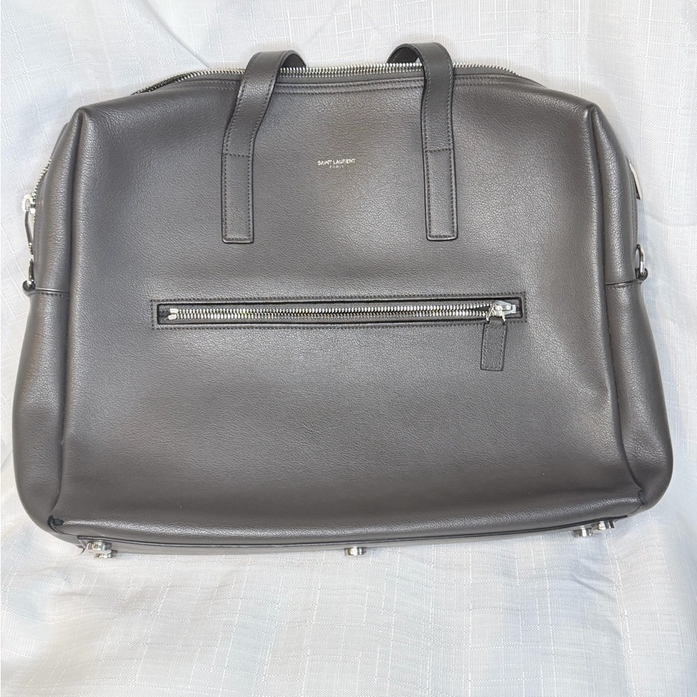 Saint Laurent Gray/Brown Leather Men's Messenger/Briefcase Bag
